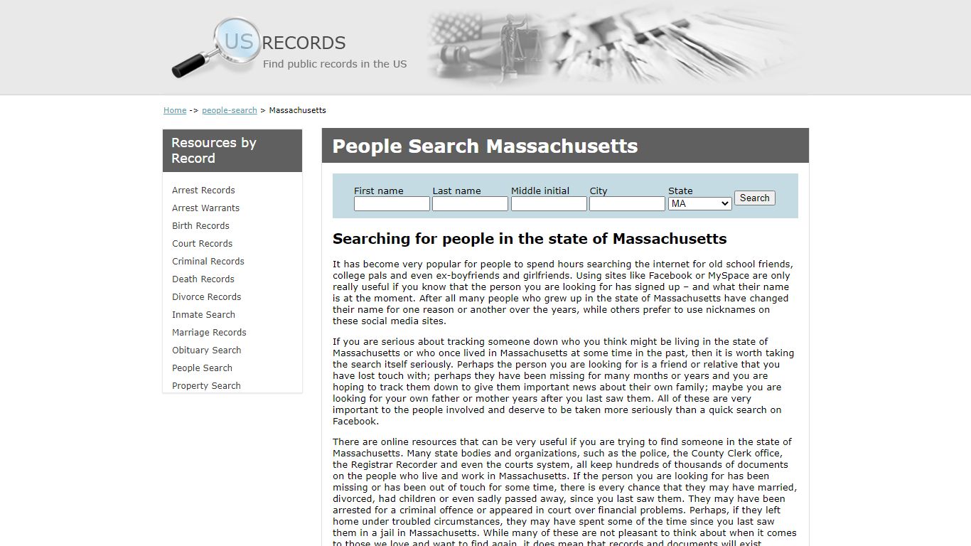 People Search Massachusetts | US Records